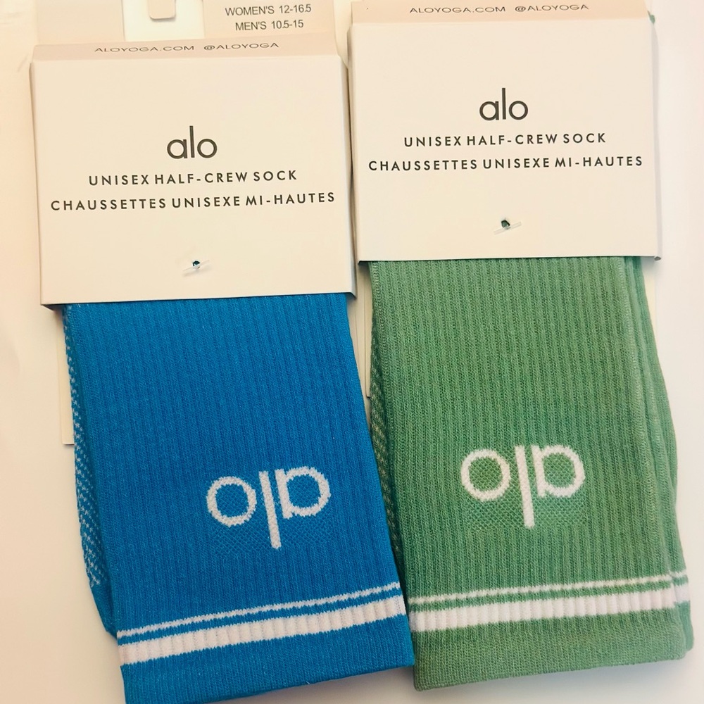 ALO Yoga Unisex Half-Crew Socks - Blue and Green NWT